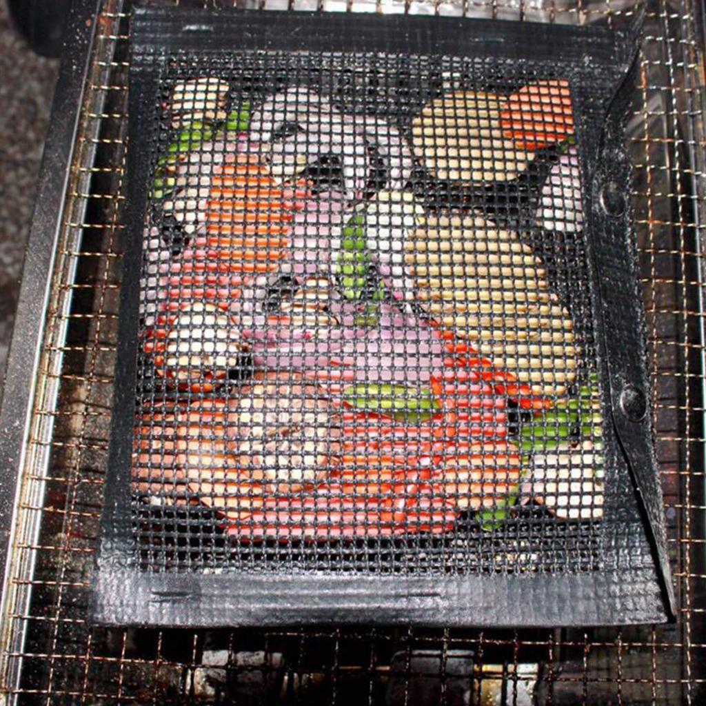 2pcs Heat Resistance BBQ Grill Mesh Bag Non-stick Mesh Grilling Bag Black S & M