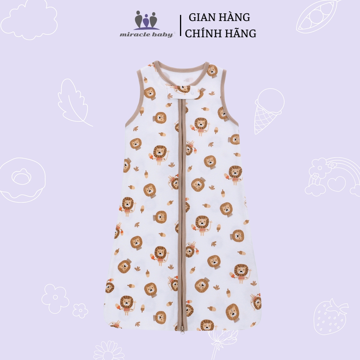 Túi ngủ chũn Miraclebaby cho bé vải cotton mềm mịn cho bé từ 0 đến 18 tháng tuổi