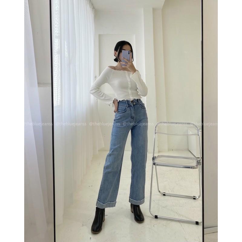 Áo Crop Top Tay Dài Có Nút Áo, Trễ Vai - Trắng Và Đen