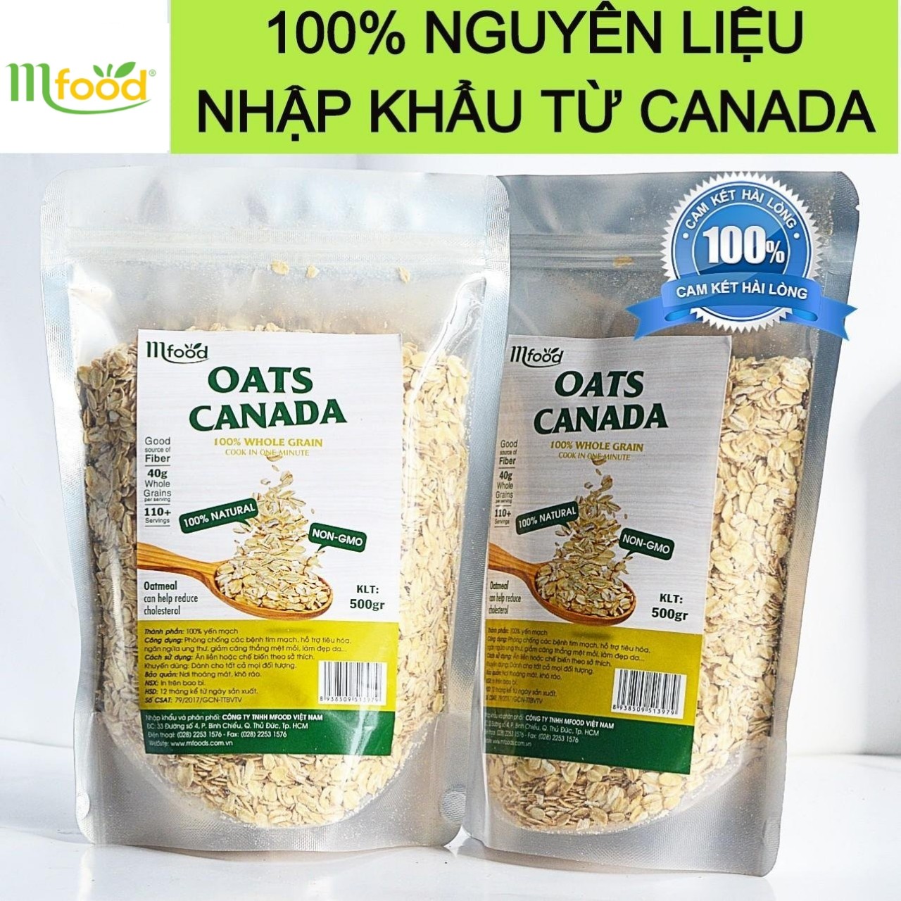 Yến Mạch Oats Canada Nguyên Chất túi 500g ( Nguyên Hạt )