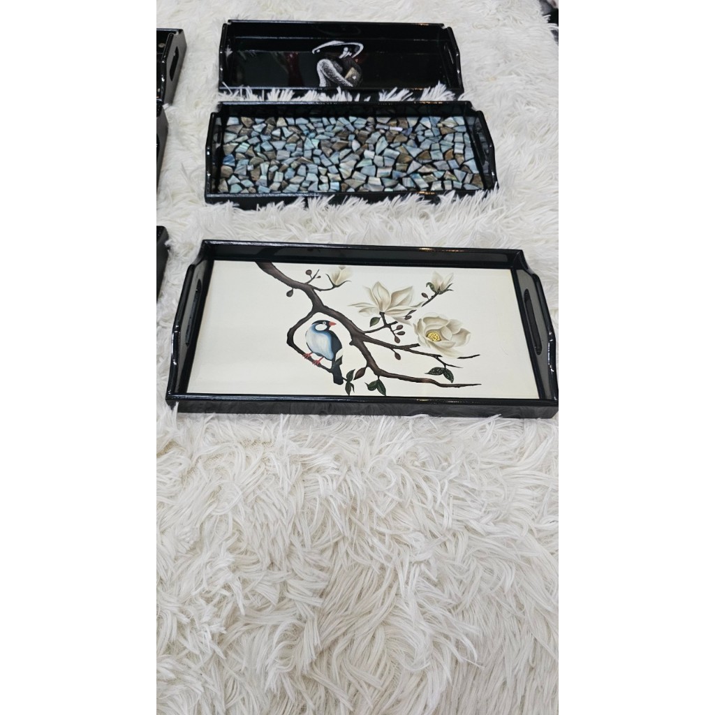 Khay gỗ sơn mài cao cấp size 27x15x2.5 cm đẹp mắt, sang trọng, quà tặng ý nghĩa