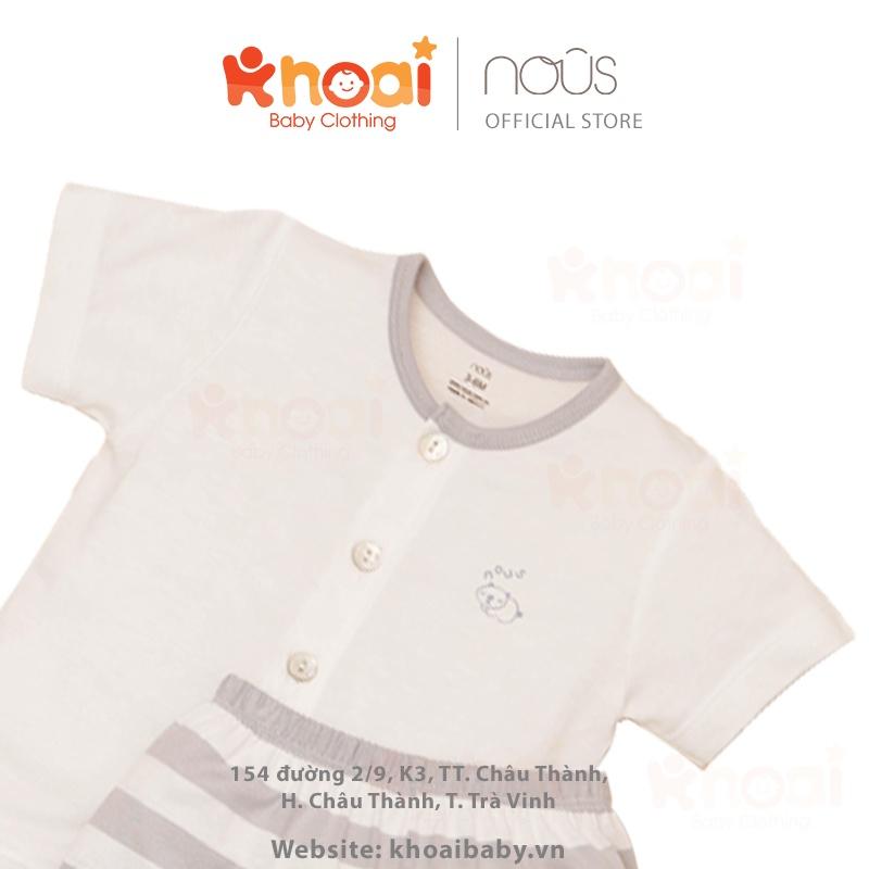 Bộ cài thẳng cộc Nous kẻ trắng ghi - Chất liệu Nu Doux 95% cotton thiên nhiên