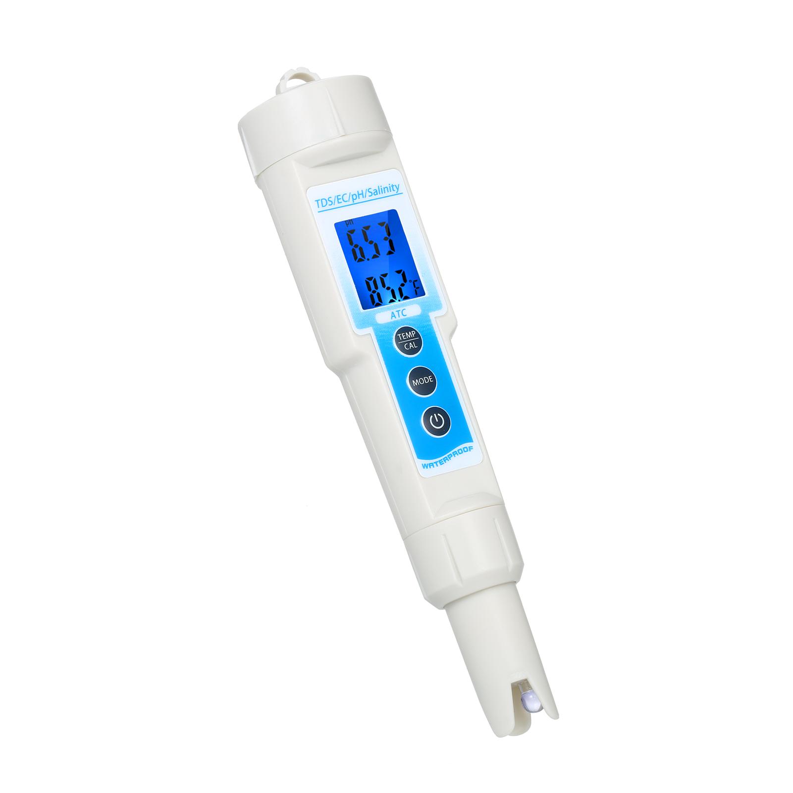 5-in-1 pH Meter Waterproof Multifunctional TDS/EC/pH/Salinity/Temperature Meter Water Quality Tester Blue Backlight LCD