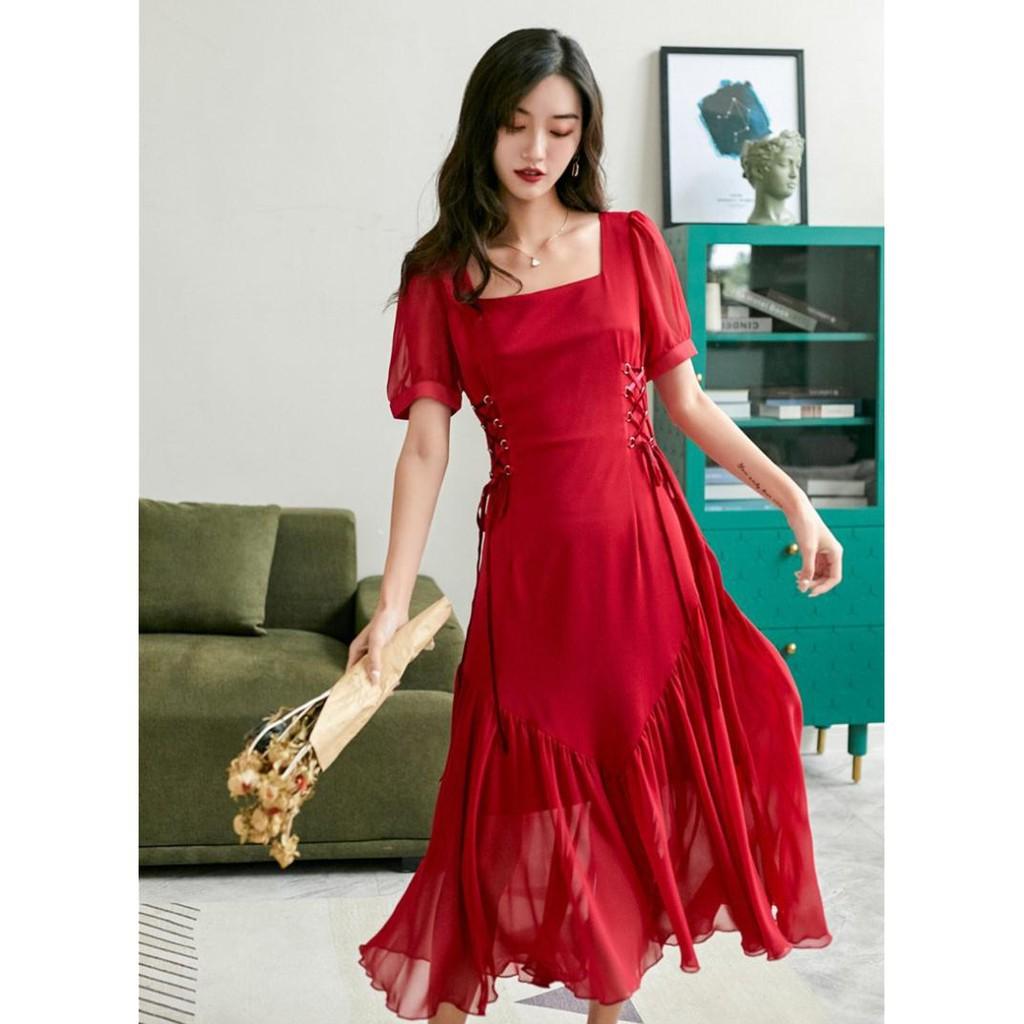 Đầm Đỏ Dây Đan Hepburn - phong cách Retro - Hàng Cao Cấp