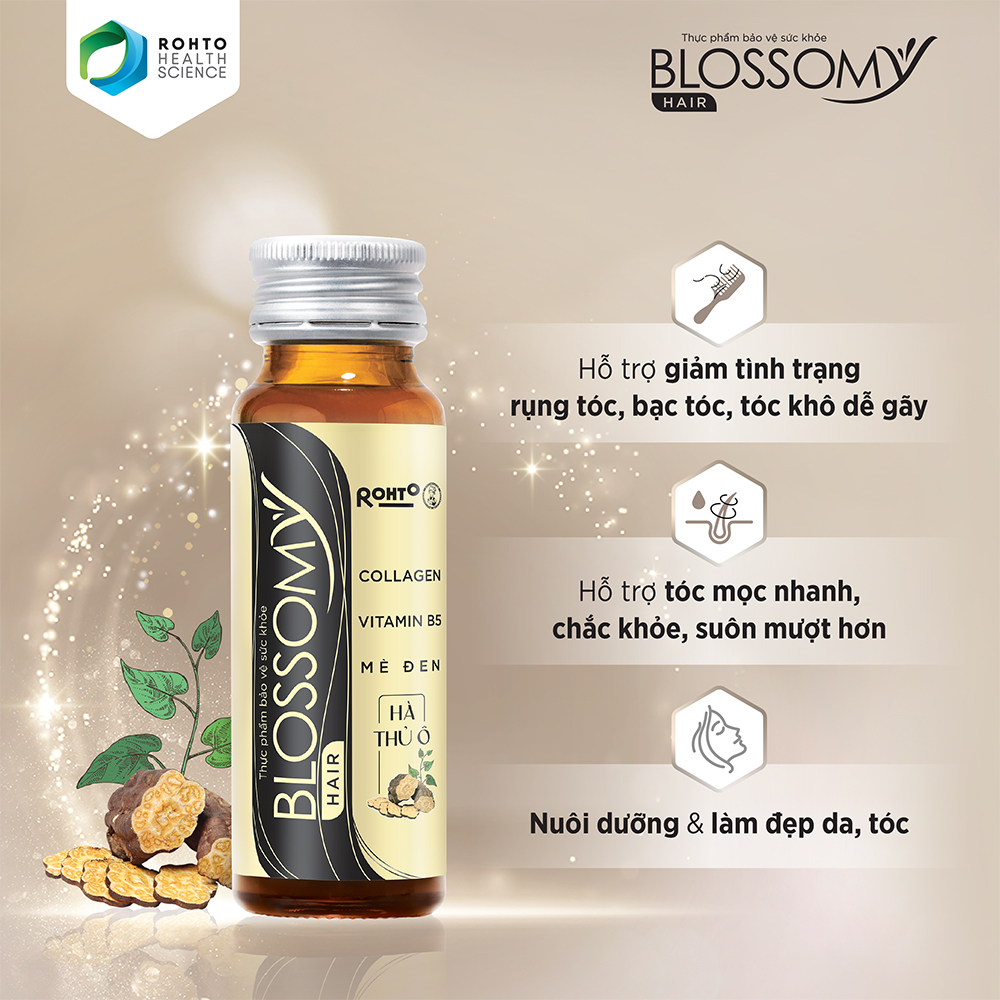 Nước uống giúp giảm rụng tóc, sáng da Blossomy Hair lốc 10 chai x 50ml