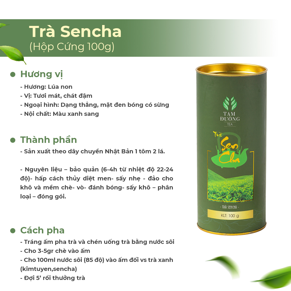 Trà Sạch Sencha Chính Hiệu Tam Đường Hương Lúa Non, Vị Chát Đậm Tươi Mát - Hộp Cứng