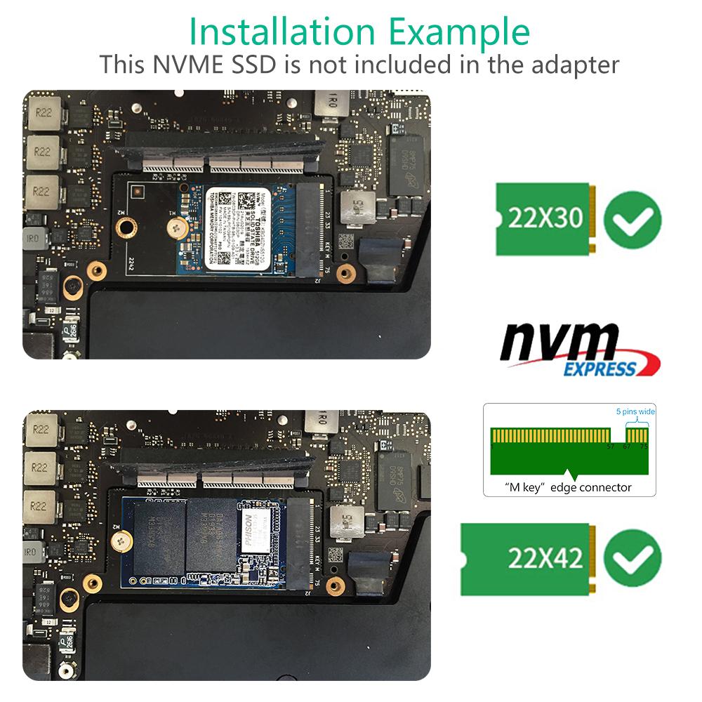 Thẻ chuyển đổi SSD sang giao diện M.2 NVMe M-key 2230/2242.Thay thế thẻ chuyển đổi SSD cho MacBook Pro A1708