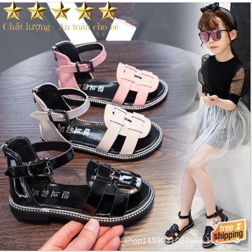 Giày Sandal Chiến Binh Bé Gái Da Bóng Kiểu Dáng Hàn Quốc Cho Bé Từ 3 - 10 Tuổi