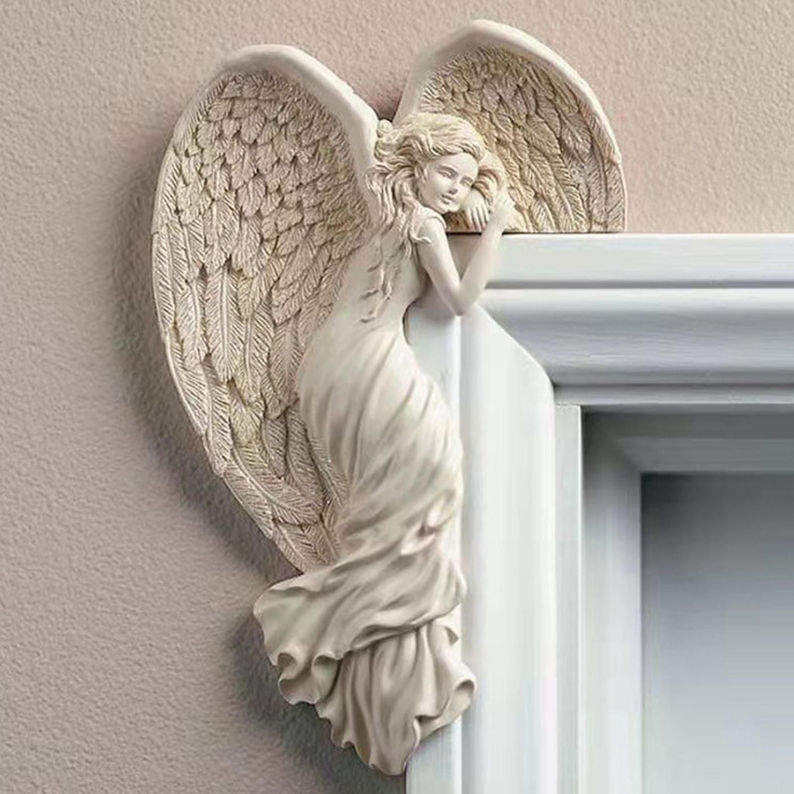 Angel Wings Wall Decoration, Antique Hanging Resin Angel Wings, Wall Art Décor Sculpture for Home Bedroom Living Room Garden Fairy