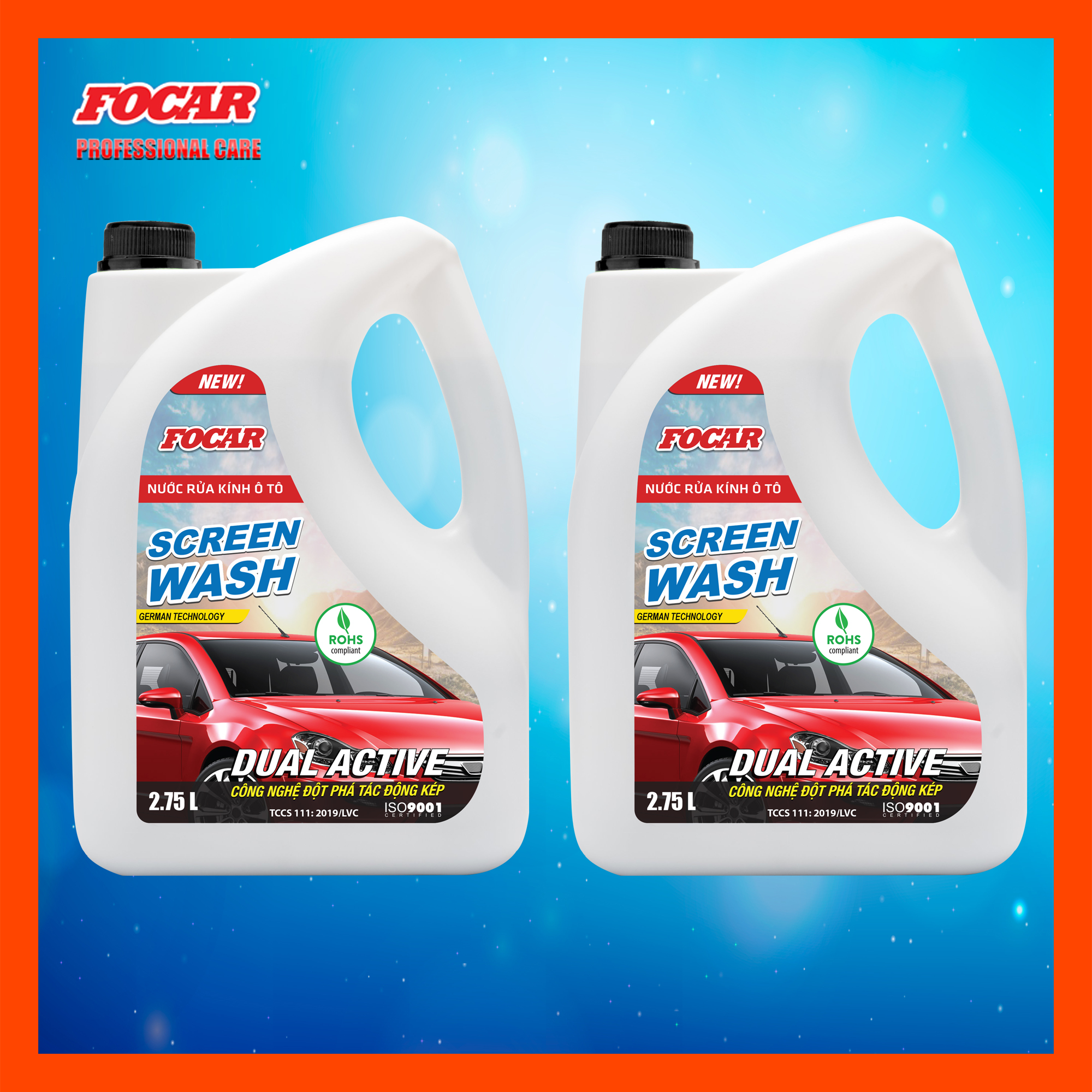 Combo 2 can nước rửa kính ô tô Focar Screen Wash 2.75L