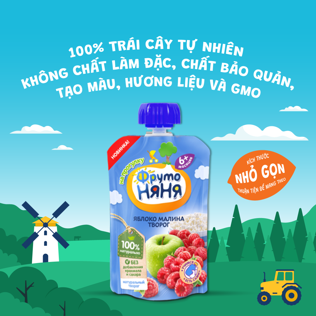 Trái cây nghiền vị táo, mâm xôi và phomai tươi Fruto Nyanya 90g