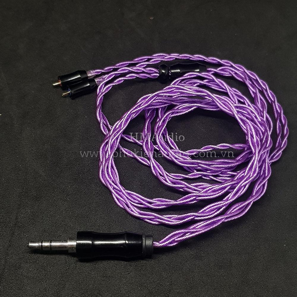 Dây tai nghe đồng mạ bạc OFC 1.2mm tết 4 - Connector 2pin 0.78mm - BL03 màu tím