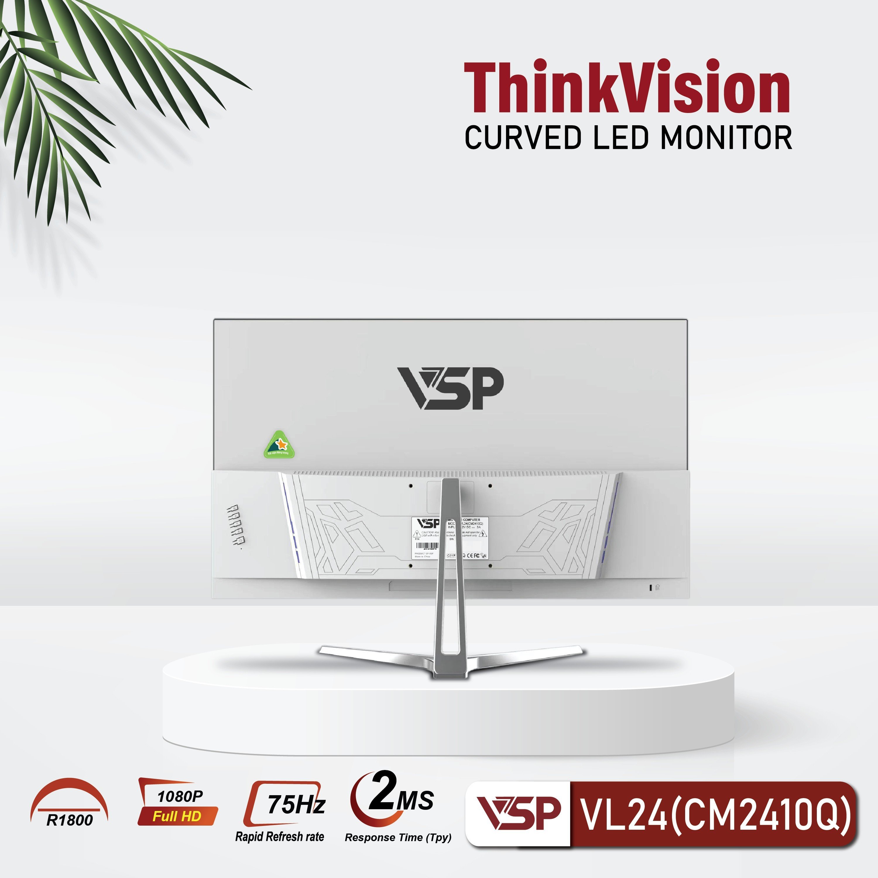 Màn hình máy tính 24inch VSP VL24 CM2410Q [ĐEN] Cong R1800 (23.6&quot; VA FHD 75Hz, HDMI+VGA) - Hàng chính hãng TECH VISION phân phối