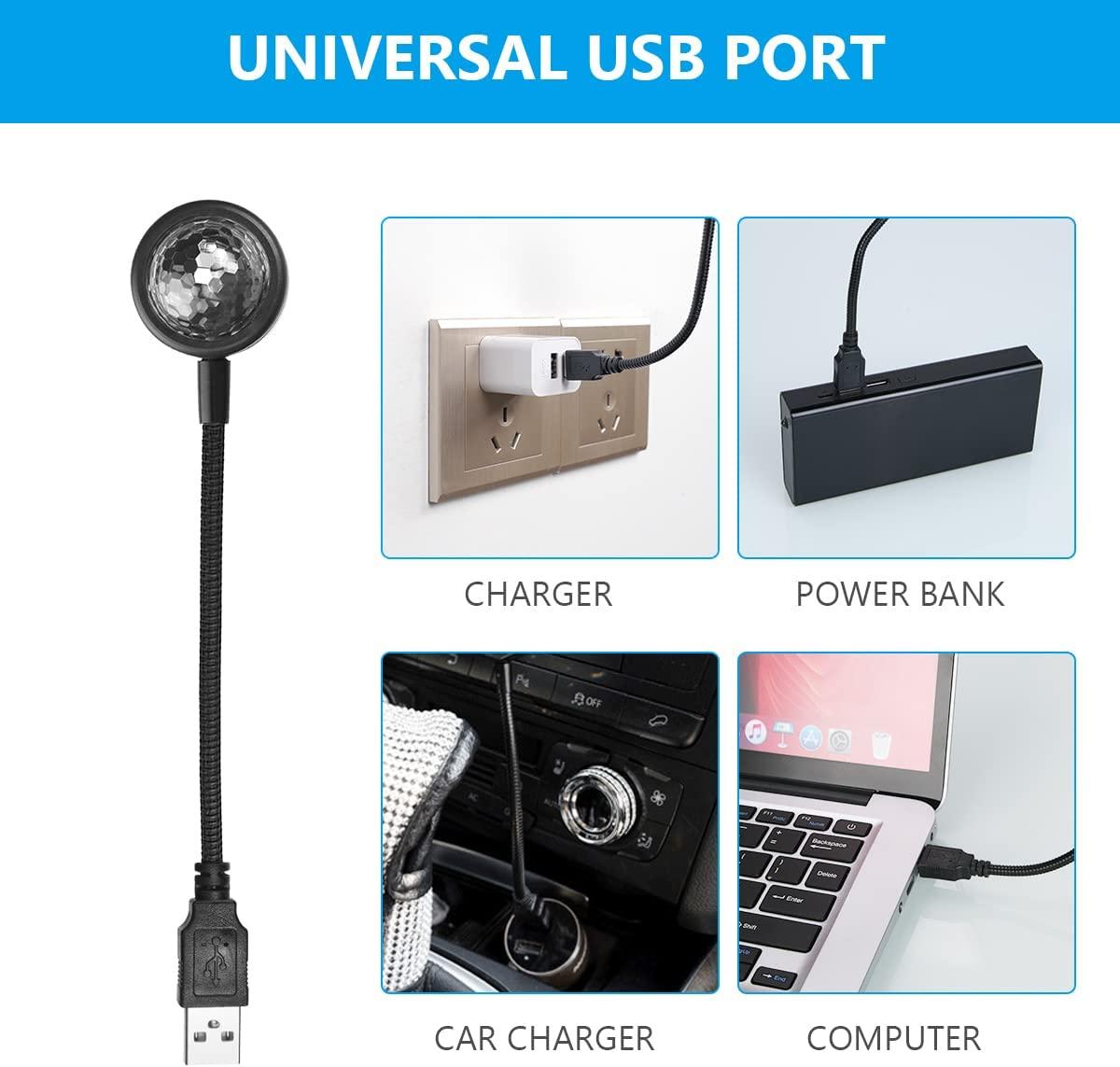 Đèn mái USB cho xe hơi, xe bên trong ánh sáng mini LED USB lãng mạn với 4 màu và 9 chế độ điều chỉnh