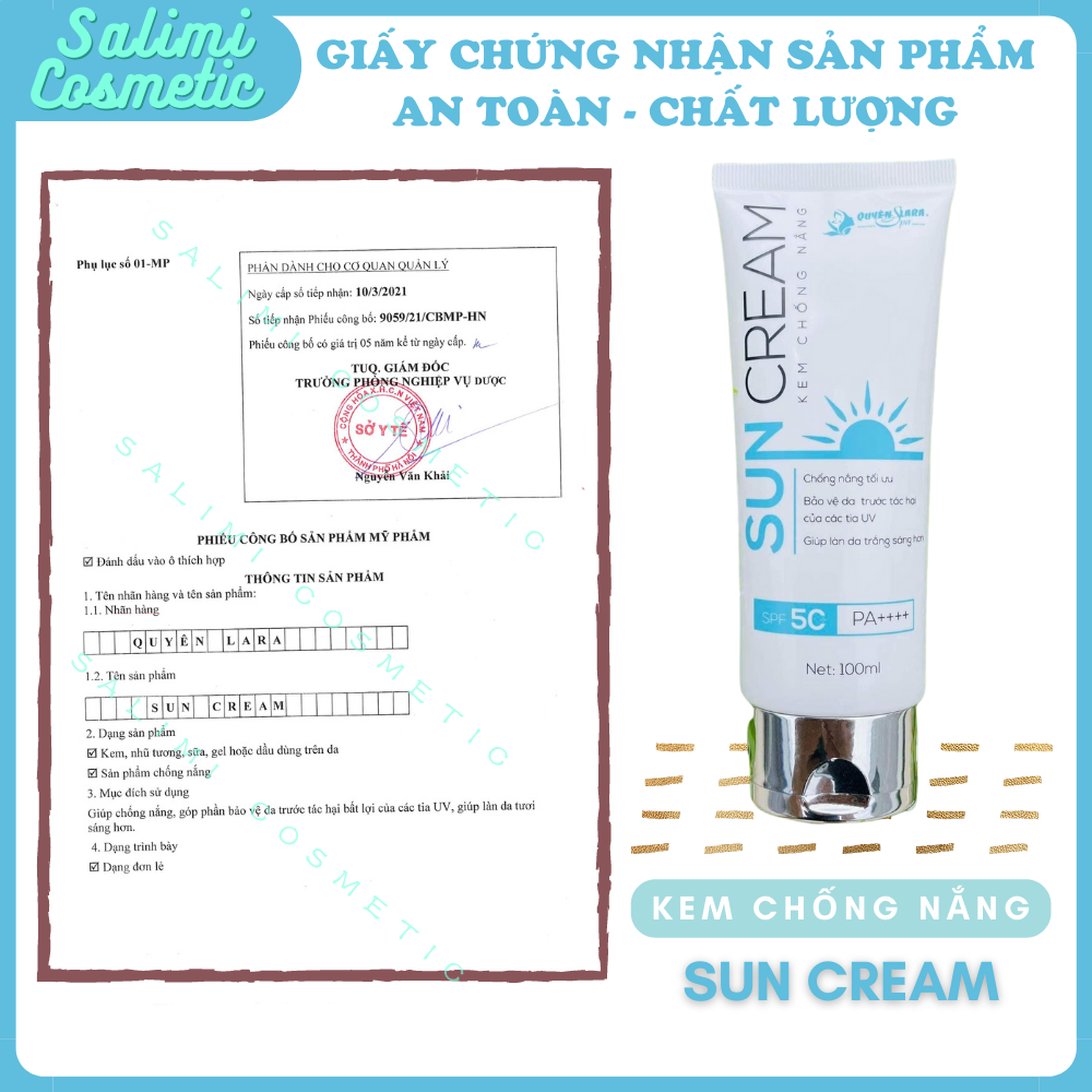 Kem Chống Nắng SUN CREAM - Chống Tia Cực Tím SPF 50+, Tăng Độ Ẩm &amp; Dưỡng Chất Cho Da, Bảo Vệ Da Khỏi Tác Hại Bên Ngoài | Dung Tích 100ml - HÀNG CHÍNH HÃNG