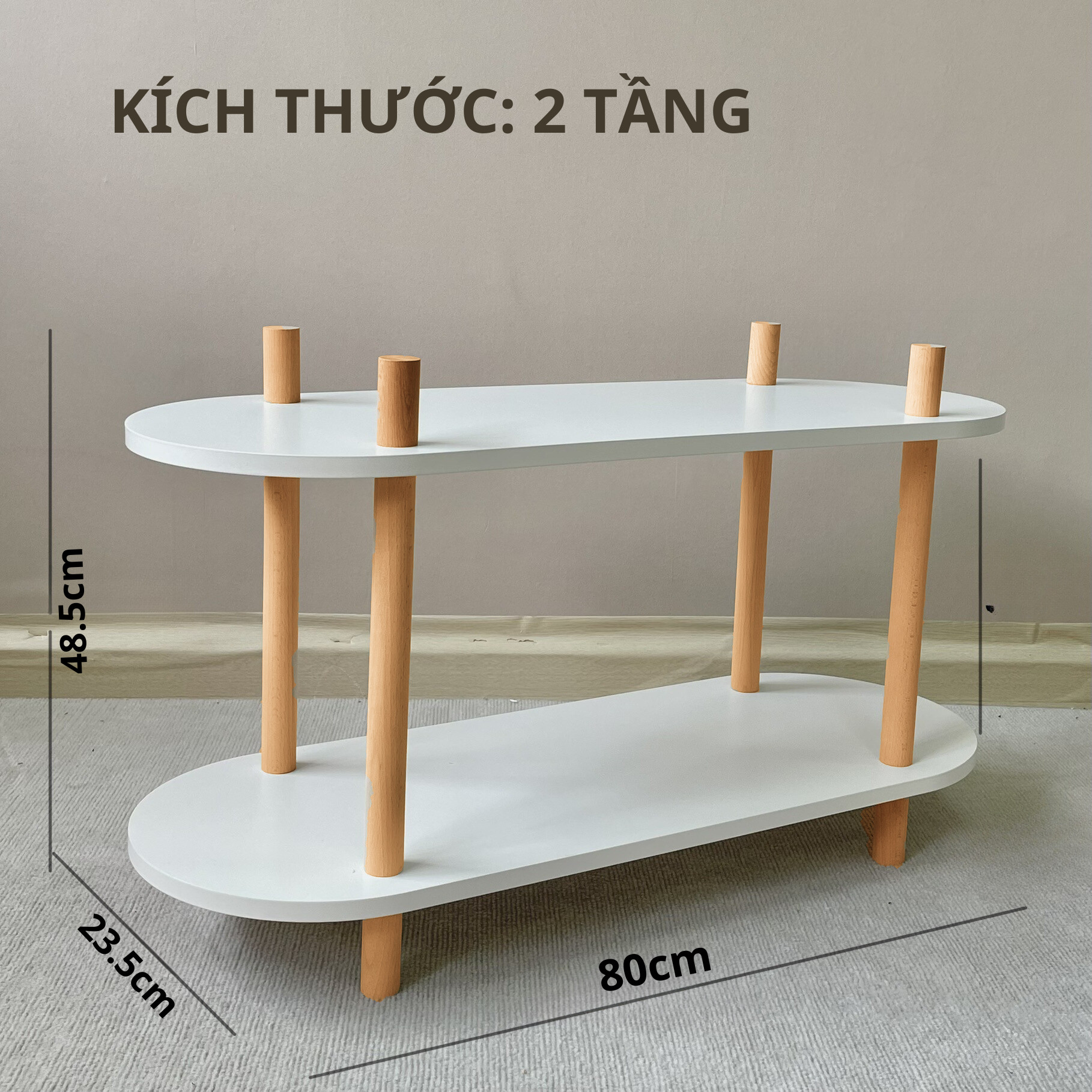 Kệ gỗ đa năng Wavy để đồ thiết kế tiện lợi nhiều tầng mặt oval, kệ sách thông minh decor phòng ngủ phòng khách màu trắng