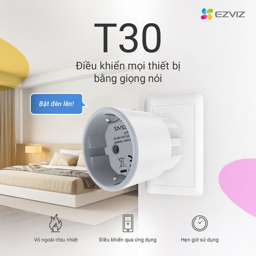 Ổ cắm thông minh Ezviz T30 hỗ trợ wifi tích hợp điều khiển bằng giọng nói Hàng chính hãng