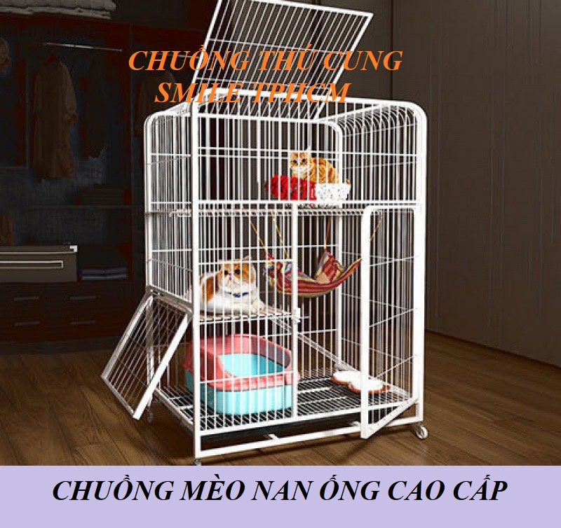 Chuồng Mèo Nan Ống Cao Cấp 1m1 - Chuồng Lớn - Màu Trắng, Đen