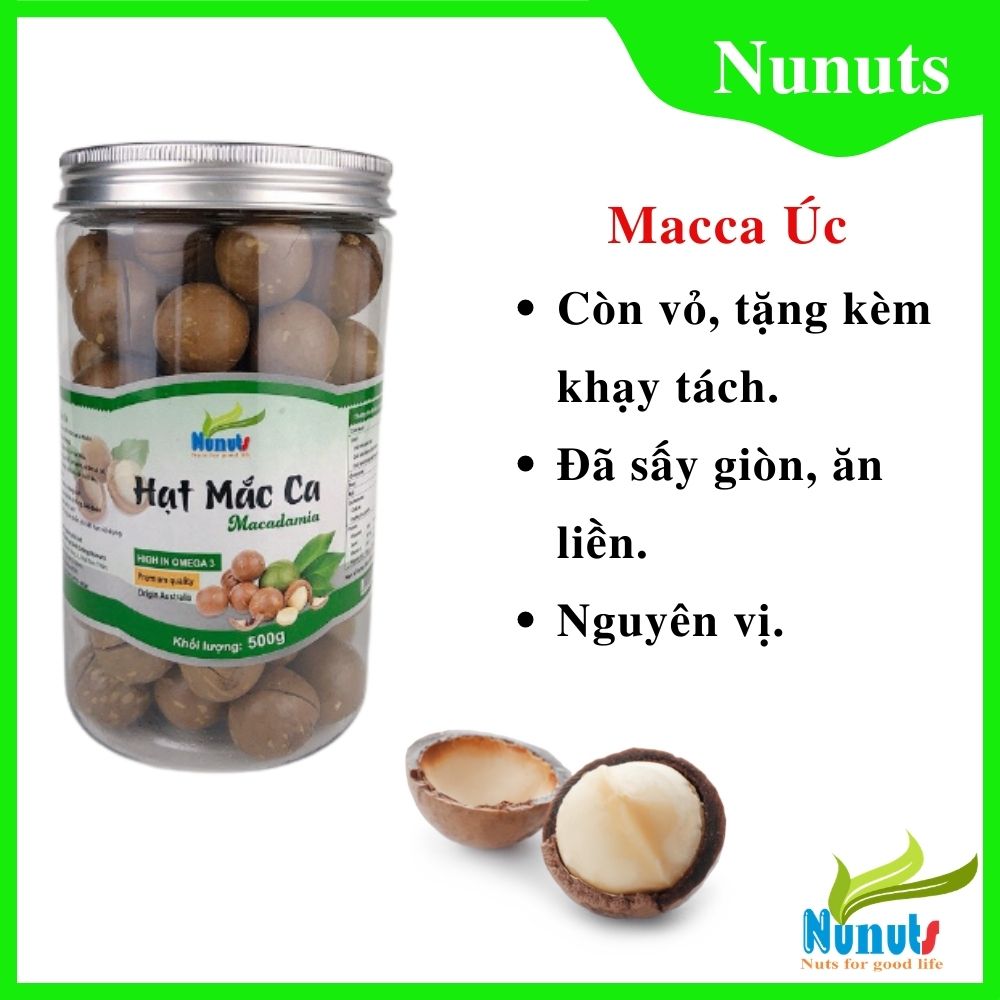 COMBO 3 HŨ ( MACCA CÒN VỎ, HẠT DẺ CƯỜI MỸ KHÔNG TẨY TRẮNG, HẠT ĐIỀU CÒN VỎ LỤA) NUNUTS MỖI HŨ 500G