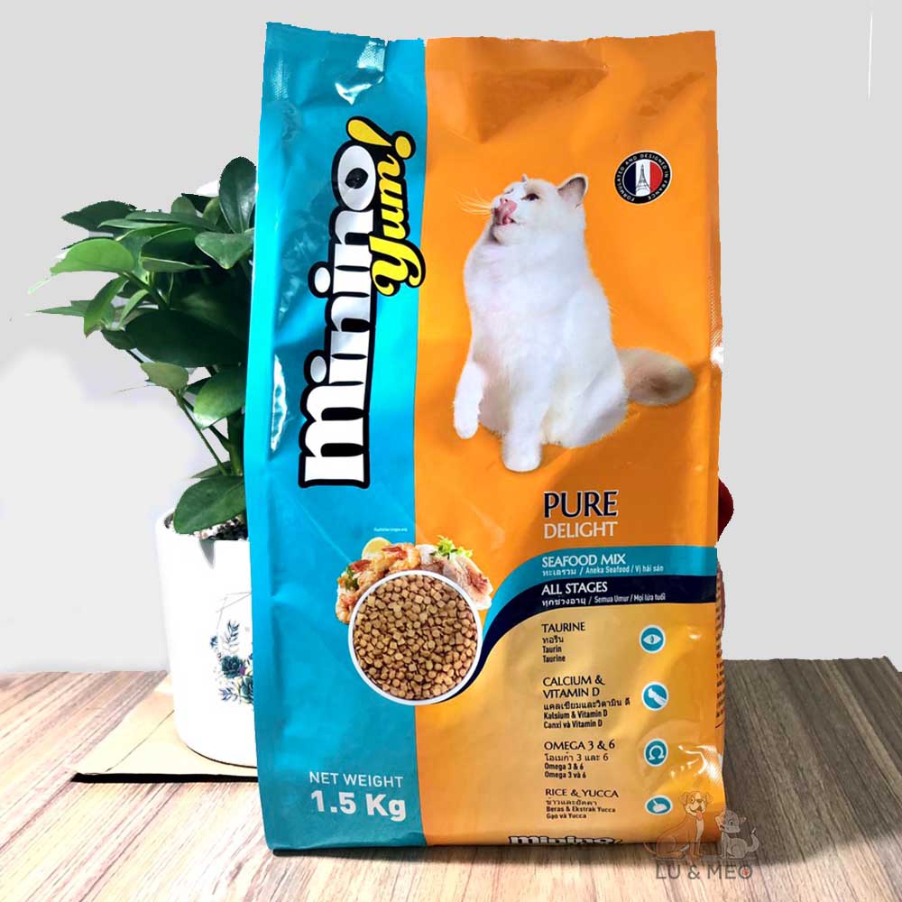 THỨC ĂN HẠT KHÔ CHO MÈO - MININO YUM HẢI SẢN 1.5KG