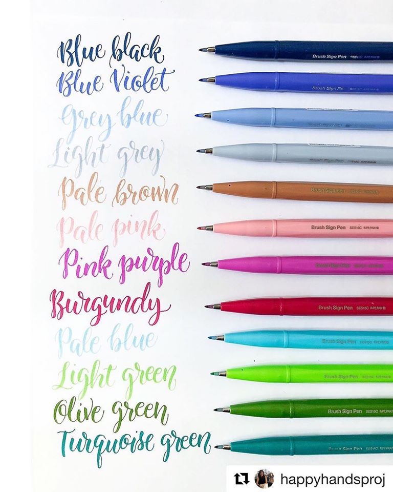 Bộ 12 Màu Bút lông viết chữ Calligraphy Pentel Fude Touch Brush Sign Pen (12 New Colors)