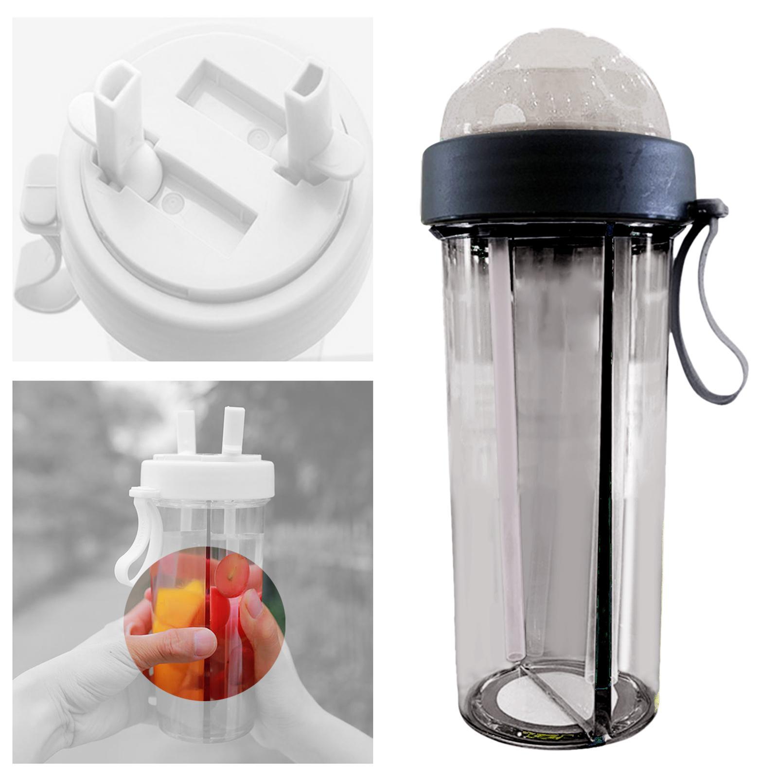 Dual Water Bottle Leakproof Water Cup with 2 Straw for Camping Sports