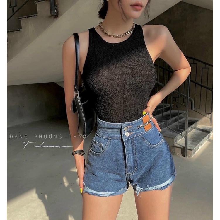 Áo ba lỗ nữ chất len mỏng dệt kim croptop hàng QC
