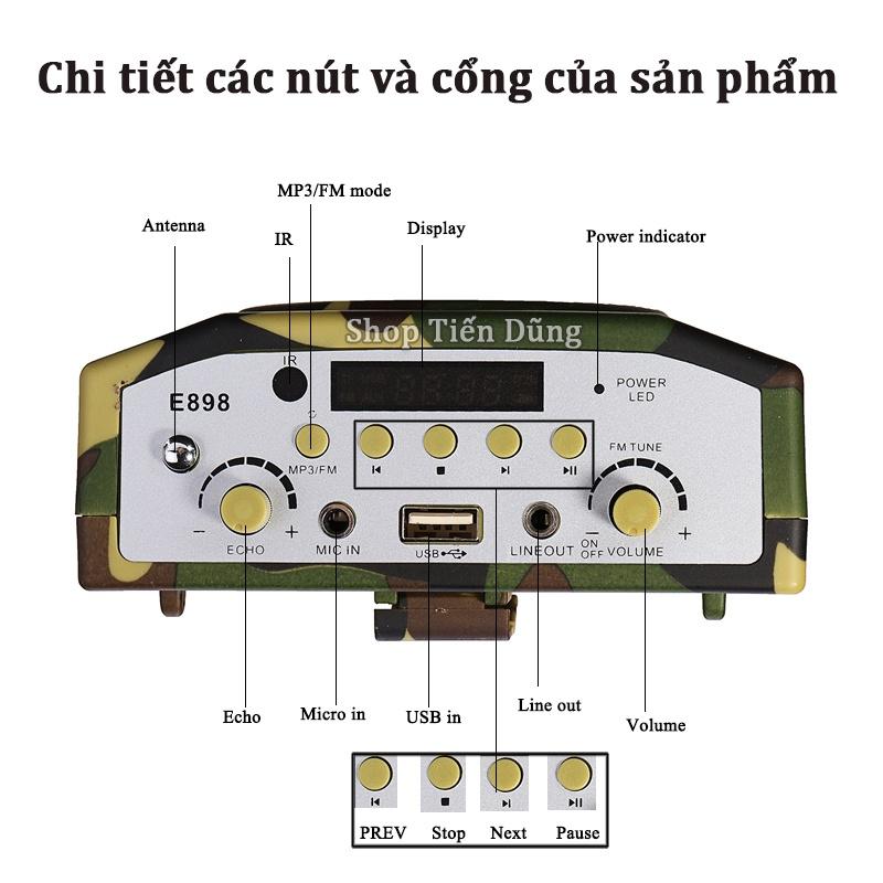 Loa Bluetooth Kiêm Máy Bẫy Chim ZY E898 Hỗ Trợ V5.0 Thẻ Nhớ TF USB Có Điều Khiển Xa 1000m Tặng Túi Đựng Máy Và Micro