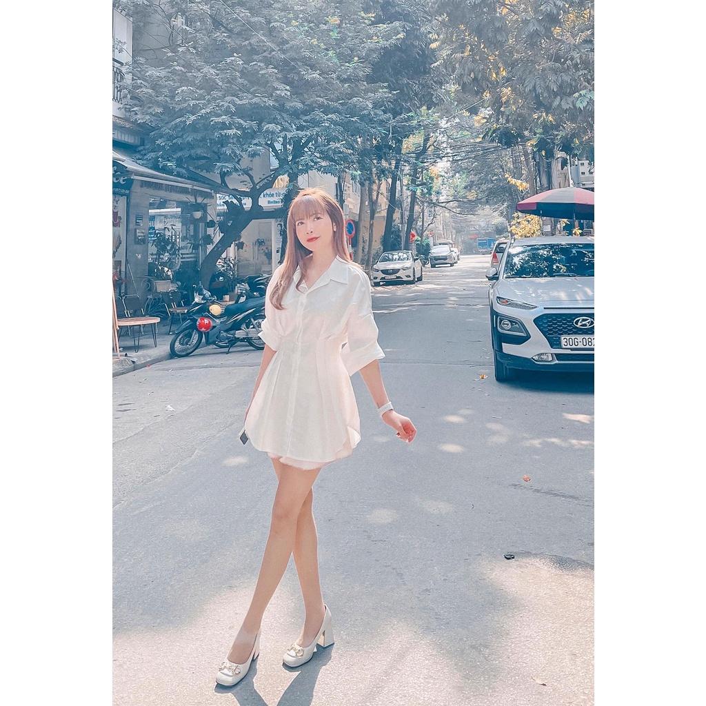 Áo sơ mi trắng nữ chiết eo trendy thời thượng, dễ mặc, dễ phối đồ Peony - SELENA TOP
