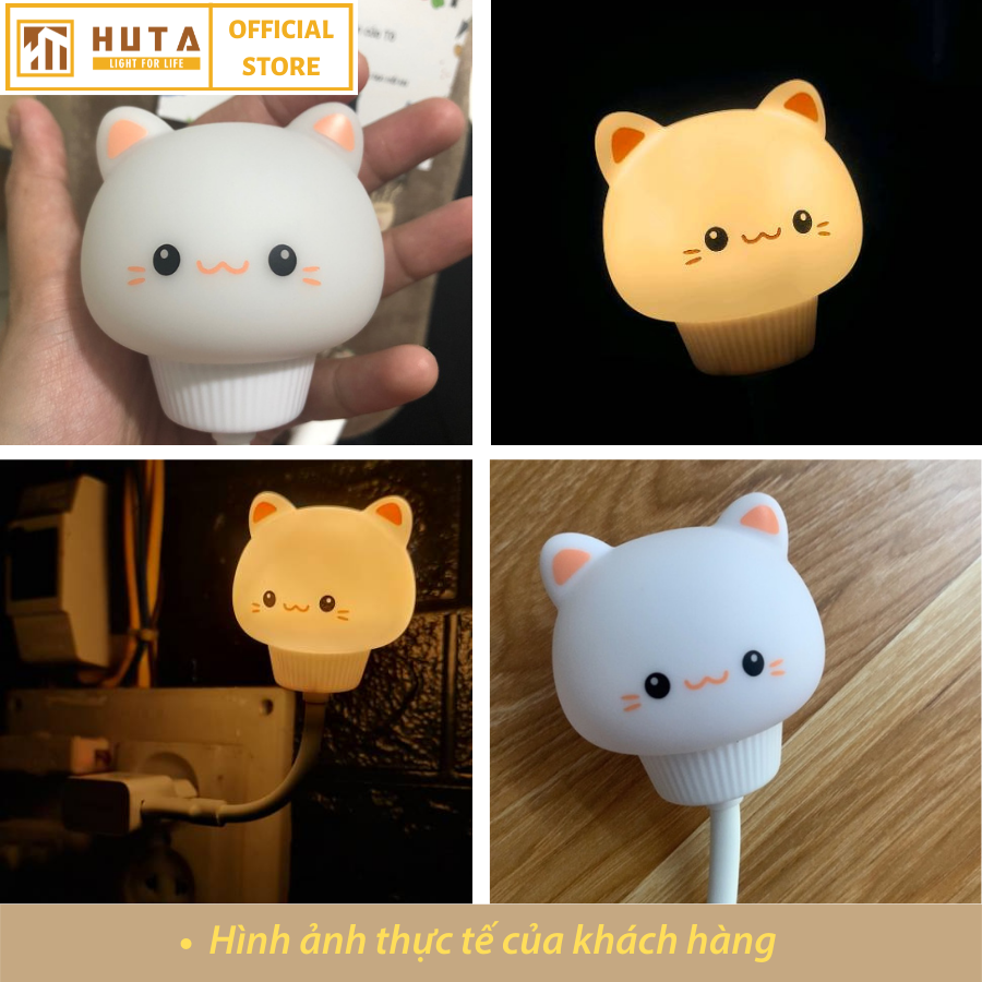 Đèn Ngủ Mèo Mini HUTA Cute Dễ Thương, Đầu Cắm USB, Uốn Dẻo Tiện Lợi, Hình Thú Dễ Thương Ánh Sáng Vàng, An Toàn Cho Bé