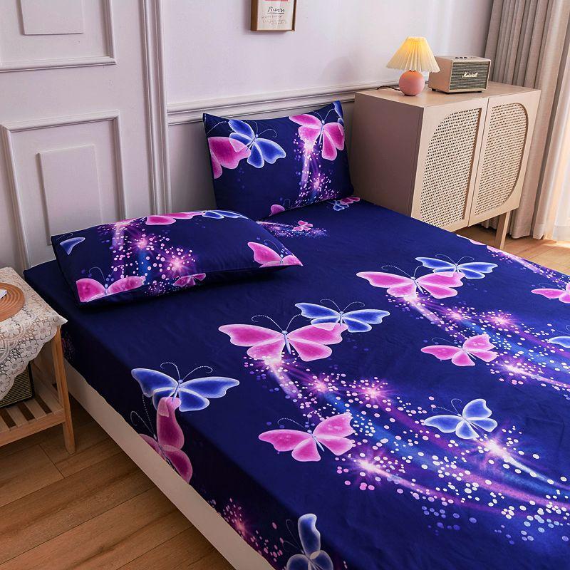 Bướm In Hình Trang Bị Tấm Bọc Nệm Với Tất Cả-Xung Quanh Co Giãn Cao Su Chống Trơn Trượt Chống Bụi Giường Đơn đôi