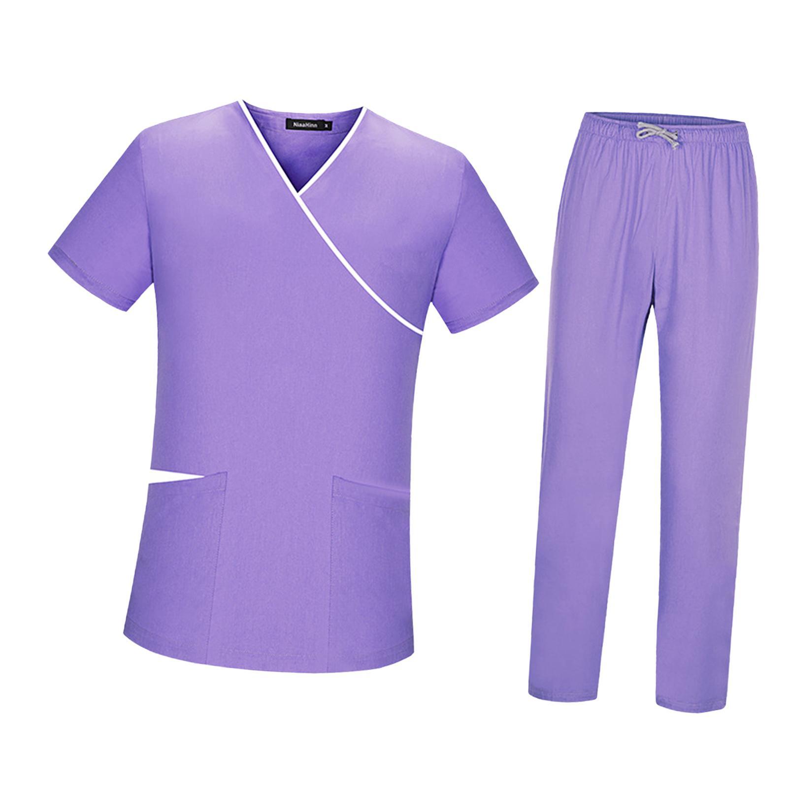Women Scrubs Set Breathable Elastic Waist Scrub Top and Bottoms with Pockets
