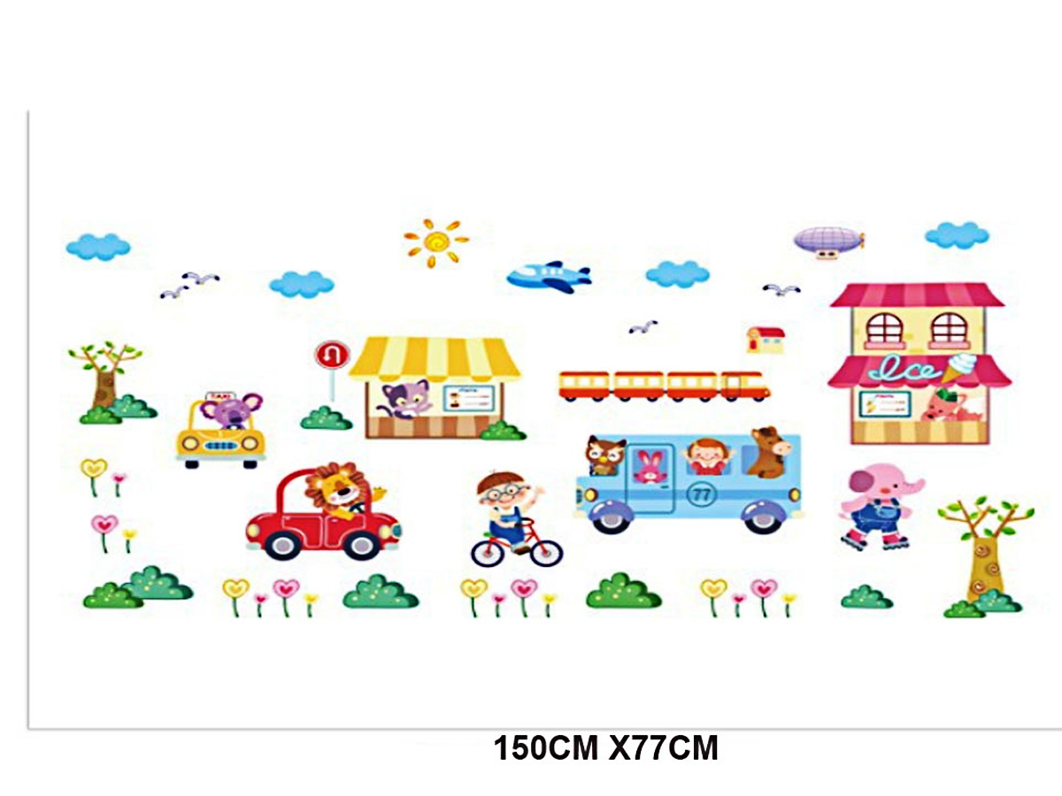 decal dán tường cho bé thú bán hàng và lái ô tô xl8225