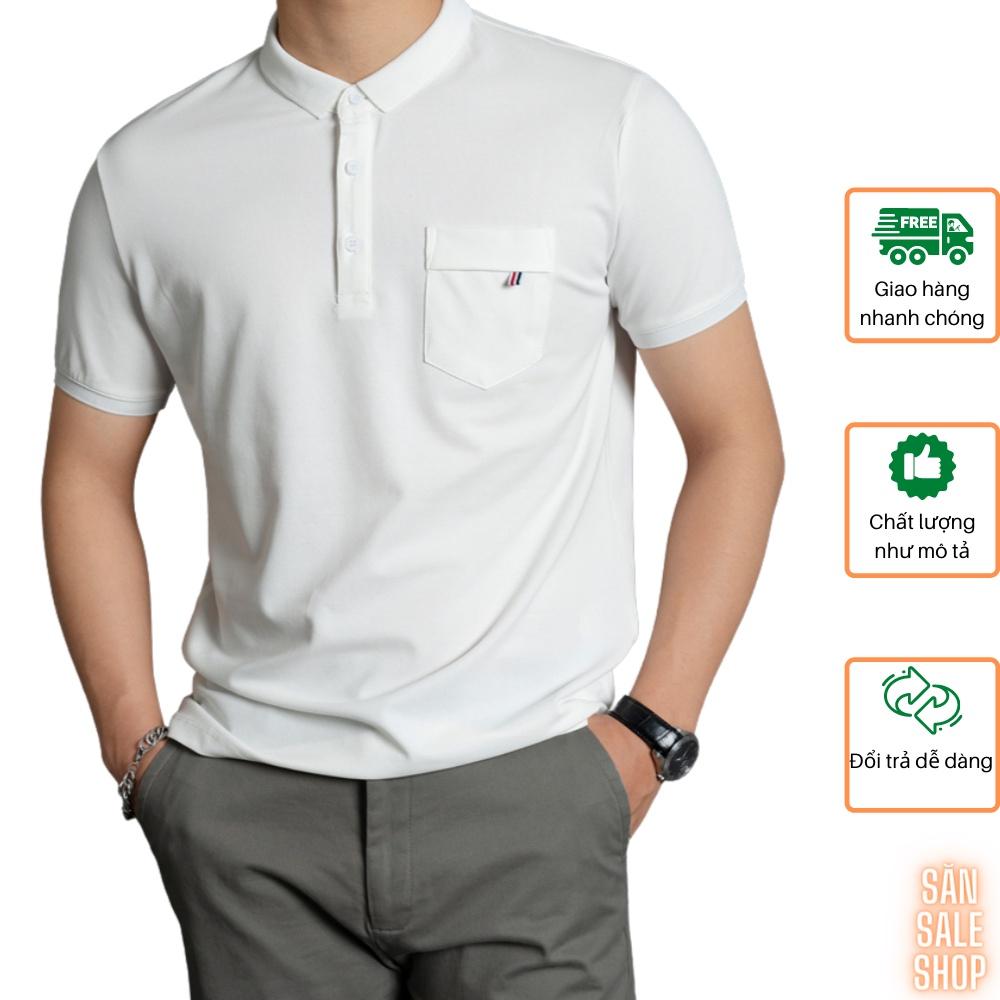 Áo thun Polo nam cổ bẻ vải Cotton CVC trơn hoạ tiết túi ngực dệt 3S x THE SIZE - Đen