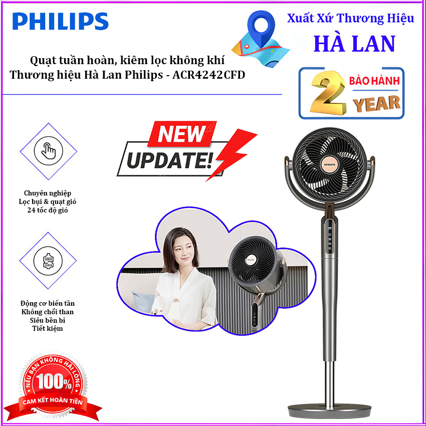 HÀNG CHÍNH HÃNG - Quạt tuần hoàn kiêm lọc không khí Serial 4000, động cơ biến tần cao cấp. Thương hiệu Hà Lan nổi tiếng Philips - ACR4242CFD