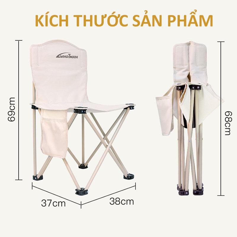 Ghế cắm trại, ghế dã ngoại, ghế xếp du lịch gấp gọn cao cấp WHOTMAN đi câu cá, đi phượt