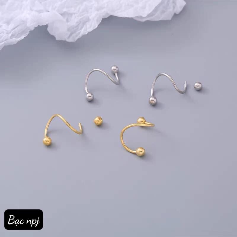Bông tai bi cong trơn , hoa tai vẹn ren Bạc Ta - bạc Npj
