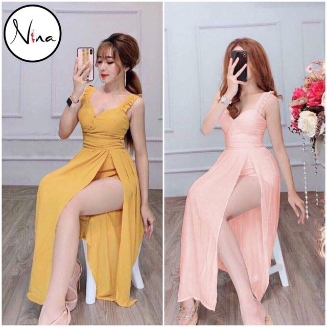 BB191 Đầm maxi xẻ đùi hai dây quá yêu