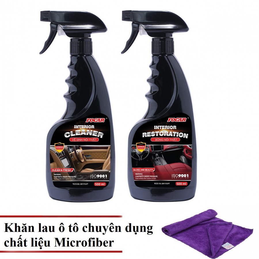 Bộ sản phẩm chăm sóc nội thất ô tô Focar (Vệ sinh + Dưỡng bóng + Khăn Lau) 500ml