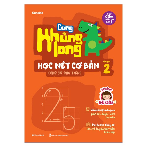 Sách Cùng khủng long học nét cơ bản quyển 2 (chữ số đầu tiên) bé gái từ 4-6 tuổi