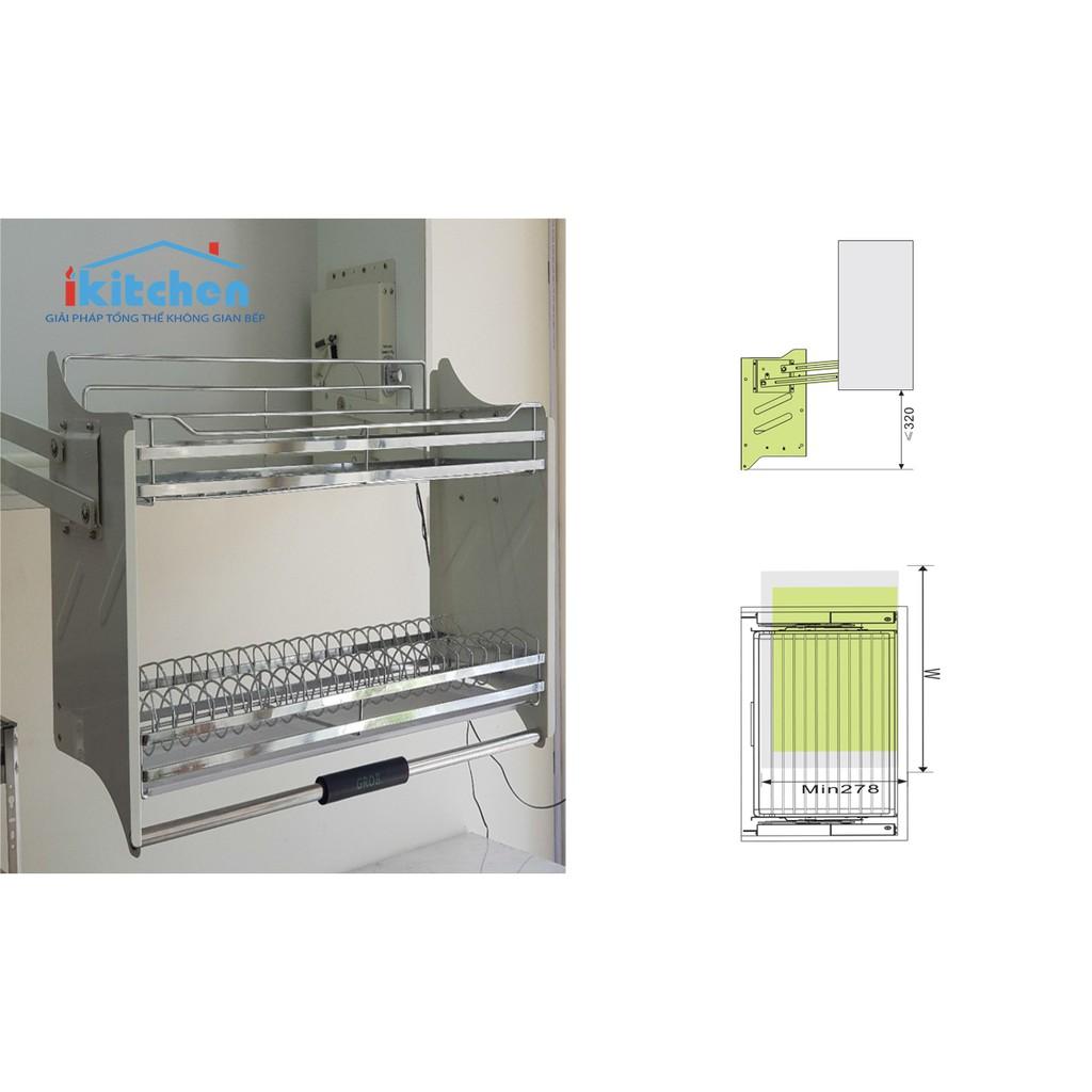Kệ bát đĩa nâng hạ 2 tầng Inox bóng