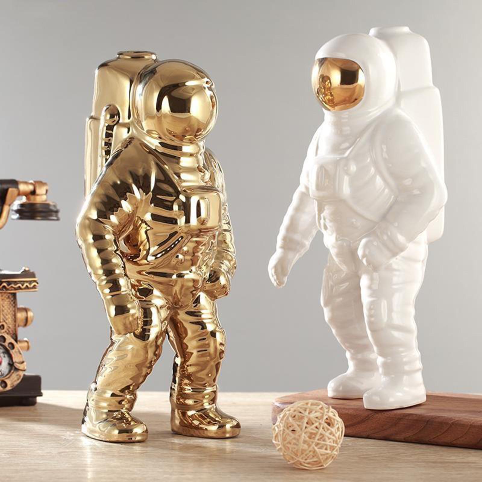 3x Ceramic Space Man Figurine Sculpture Astronaut Cosmonaut Statue Art