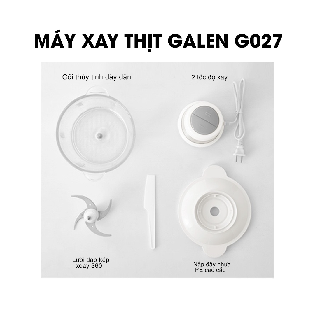 Máy Xay Thịt Cối Thủy Tinh Galen Công Suất Lớn 300W, Dung Tích 2L Máy Nghiền Thực Phẩm Đa Năng Đế Cao Su Chống Trượt - Hàng Chính Hãng