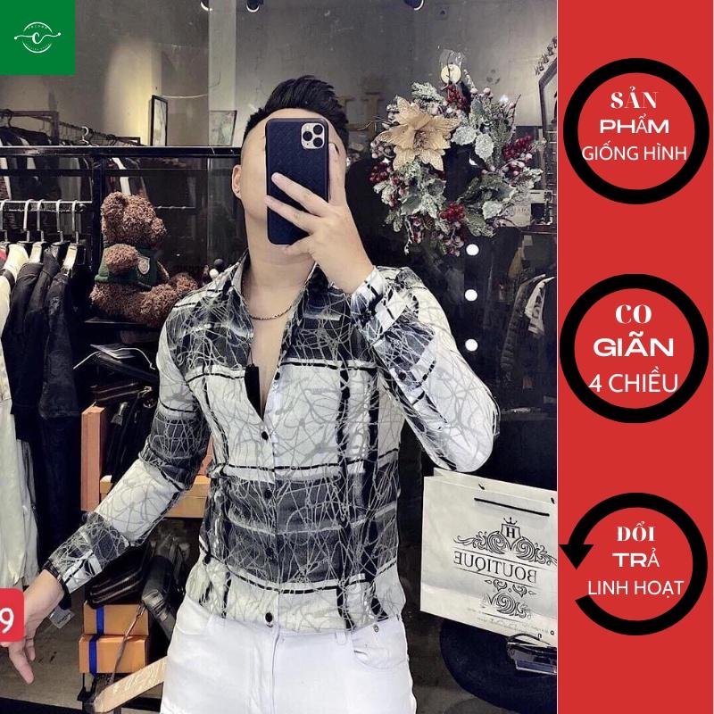Áo so mi nam dài tay cổ bẻ, áo sơ mi họa tiết chất vải lụa, không nhăn không xù 49
