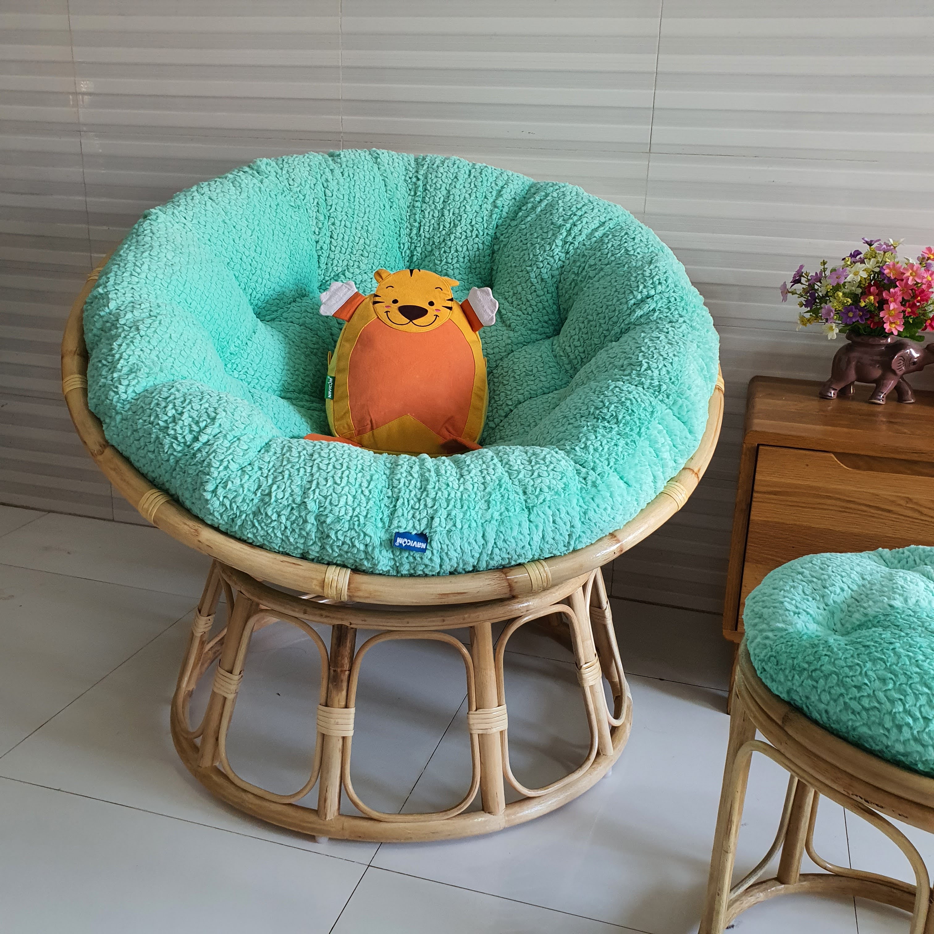 Ghế thư giãn papasan đủ size (vải nhung cao cấp - Xanh ngọc)