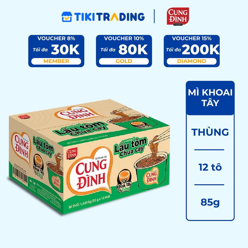 Thùng 12 Tô Mì Khoai Tây Cung Đình Hương Vị Lẩu Tôm Chua Cay