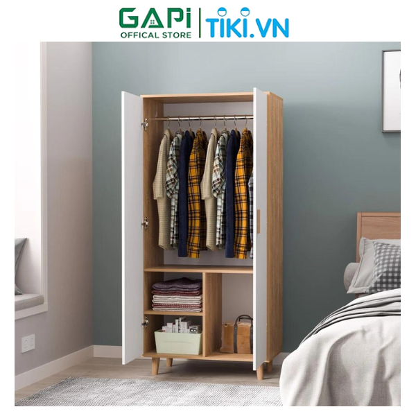 Tủ quần áo Shelf đa năng GAPI, tủ treo quần áo thông minh 2 cánh mở kết hợp ngăn đựng đồ hiện đại GP129