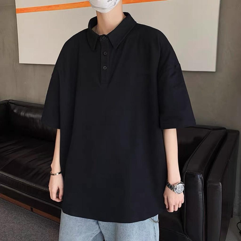 Áo polo tay lỡ trơn đơn giản nam nữ đều mặc, chất cotton mặc đi học đi chơi đều đẹp A1