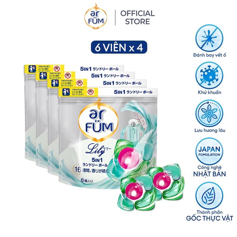 Combo 4 Túi Viên giặt xả arFum 5 trong 1 MỚI lưu hương lâu 16 tuần, khử khuẩn 99% - 6 Viên/ Túi