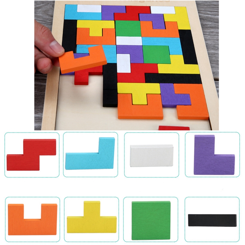 Đồ Chơi Gỗ Montessori - Bảng Xếp Hình Bằng Gỗ Tetris Cao Cấp đầy màu sắc cho bé học tập và vui chơi